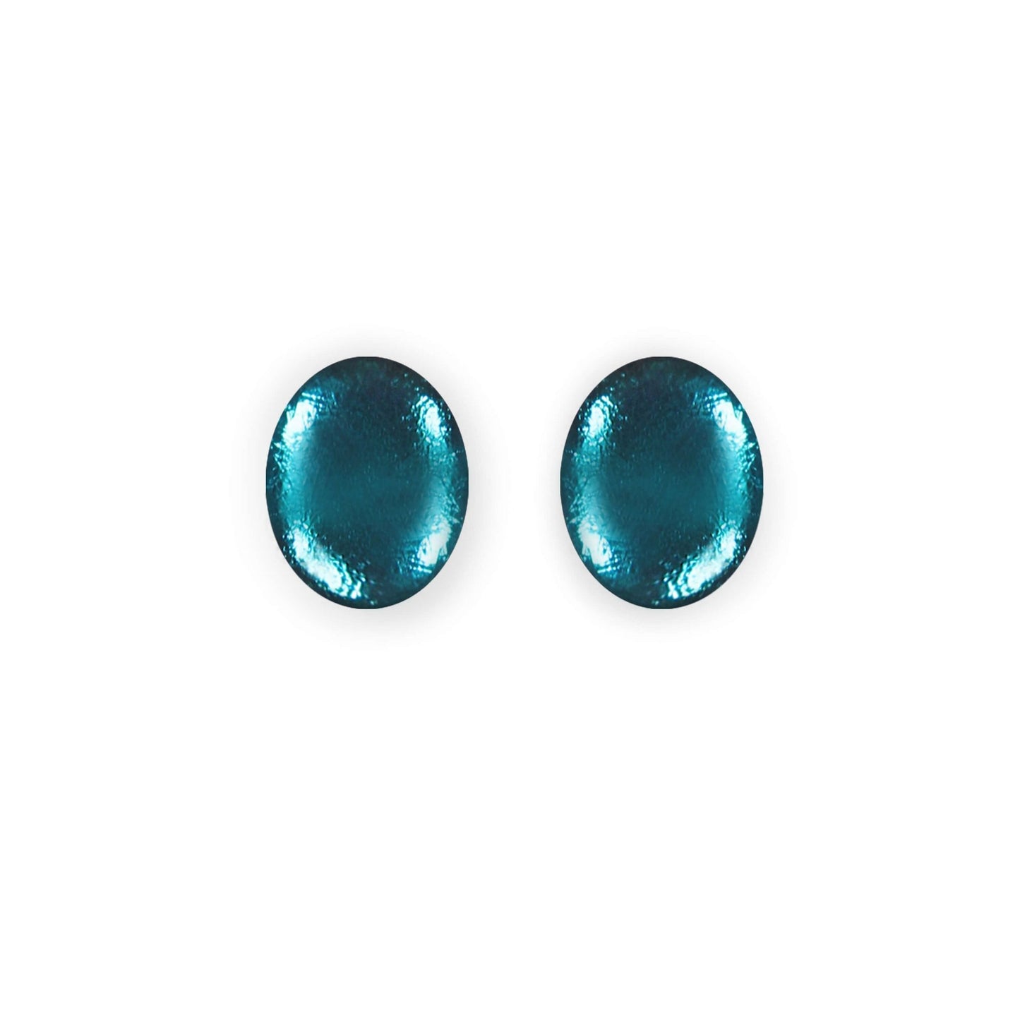 Teal Oval Echo Shiny Stud Earrings | The Jewellery Stop