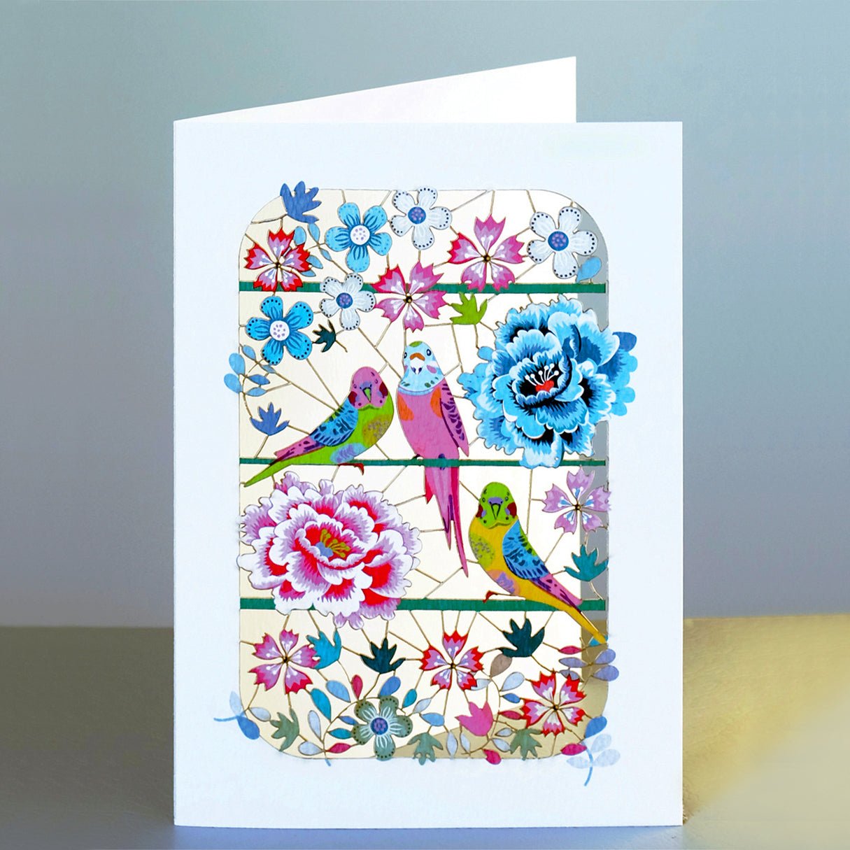 Budgies and Flowers Greeting Card | The Jewellery Stop