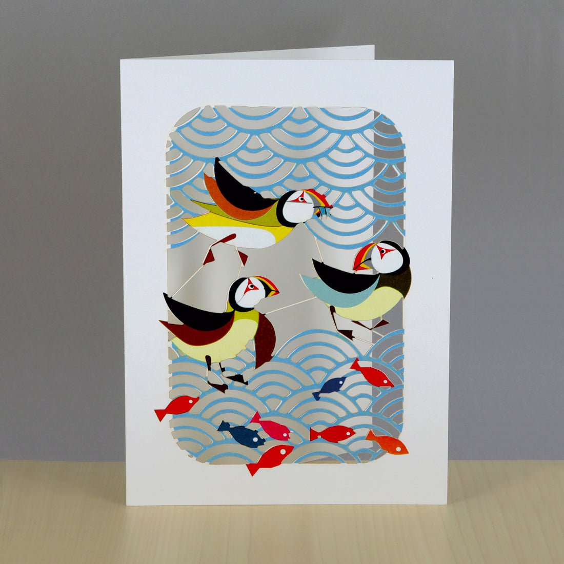 Splashing Puffins Greeting Card | The Jewellery Stop
