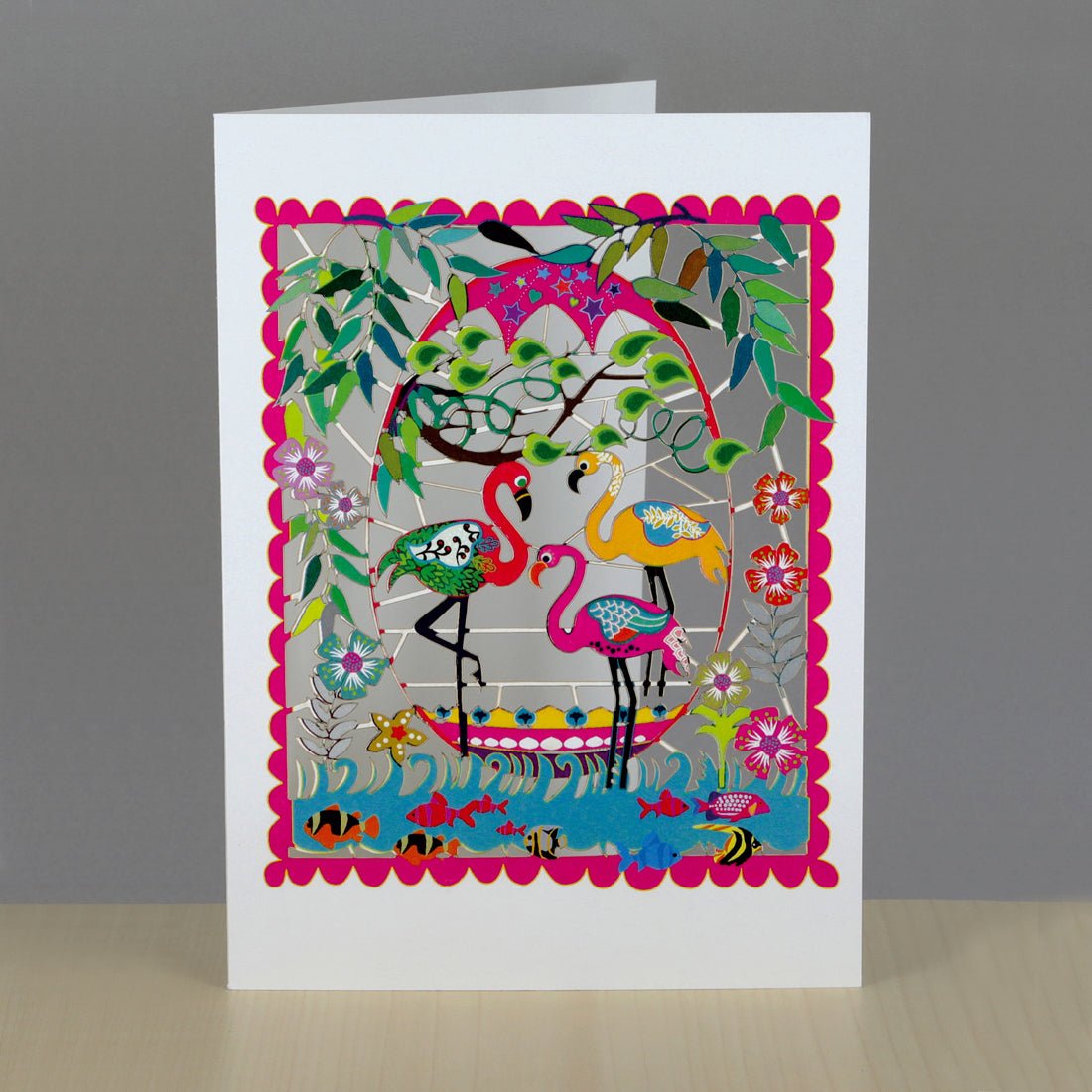 Three Flamingos Greeting Card | The Jewellery Stop