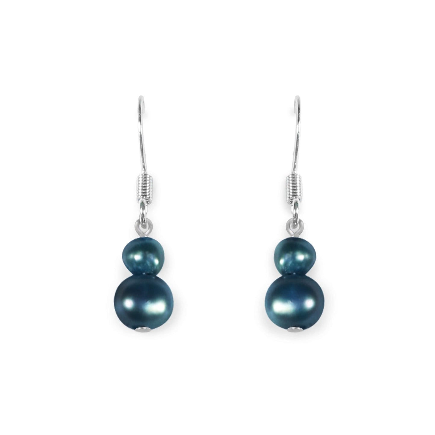Teal Freshwater Pearl Double Nugget Fish Hook Earrings | The Jewellery Stop