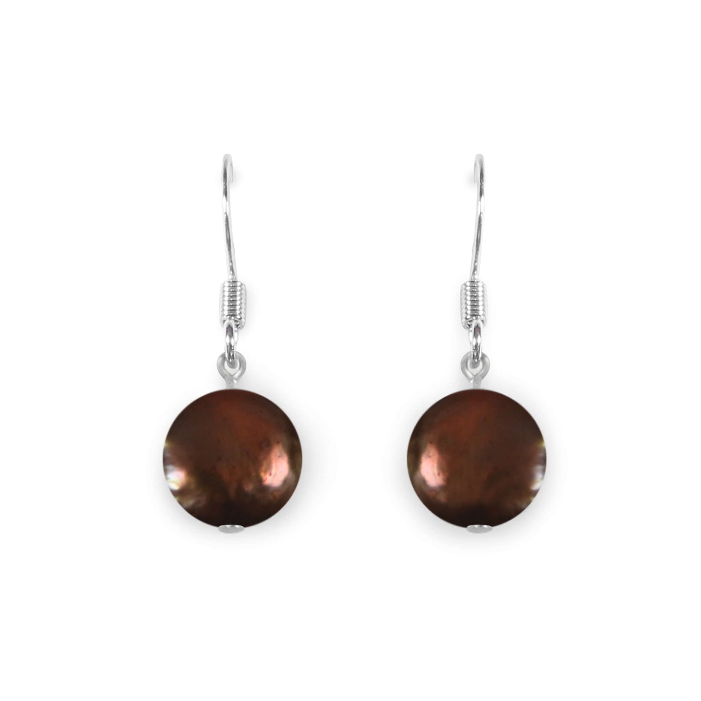 Bronze Large Freshwater Coin Pearl Fish Hook Earrings | The Jewellery Stop