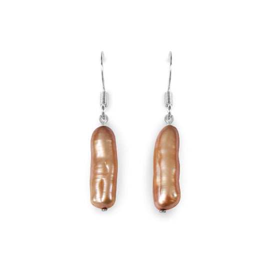 Champagne Freshwater Biwa Pearl Fish Hook Earrings | The Jewellery Stop