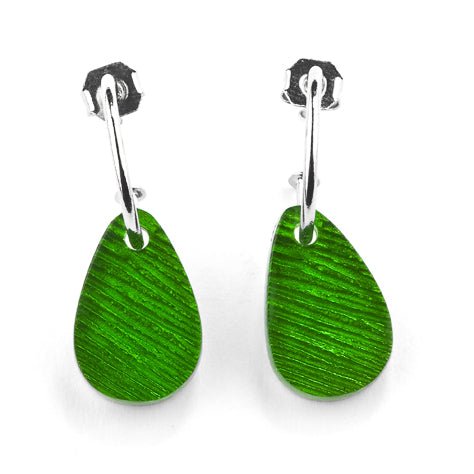Green Scratched Flower Petal Creole Earrings | The Jewellery Stop