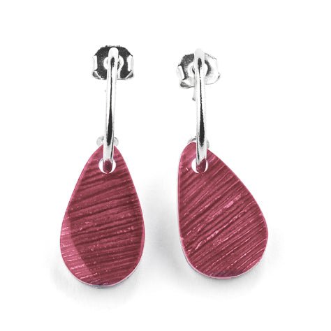 Raspberry Scratched Flower Petal Creole Earrings | The Jewellery Stop