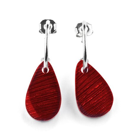 Red Scratched Flower Petal Creole Earrings | The Jewellery Stop