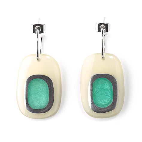 Baby Green Retro Oblong Creole Earrings | The Jewellery Stop