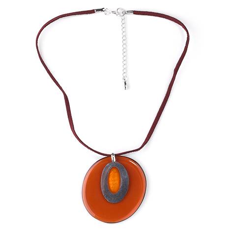 Orange Pebble Eye Reversible Oval Pendant | The Jewellery Stop