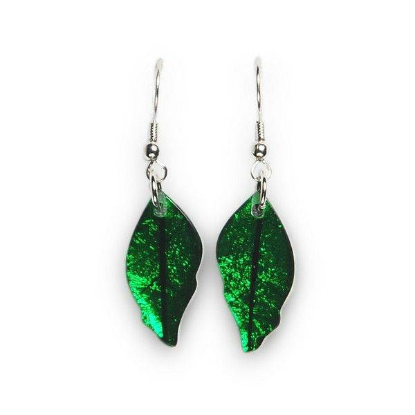 Green Skeletal Leaf Fish Hook Earrings | The Jewellery Stop