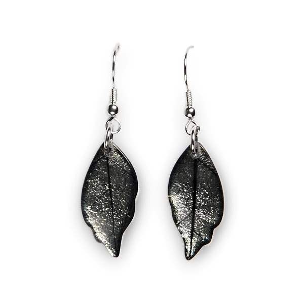 Grey Skeletal Leaf Fish Hook Earrings | The Jewellery Stop