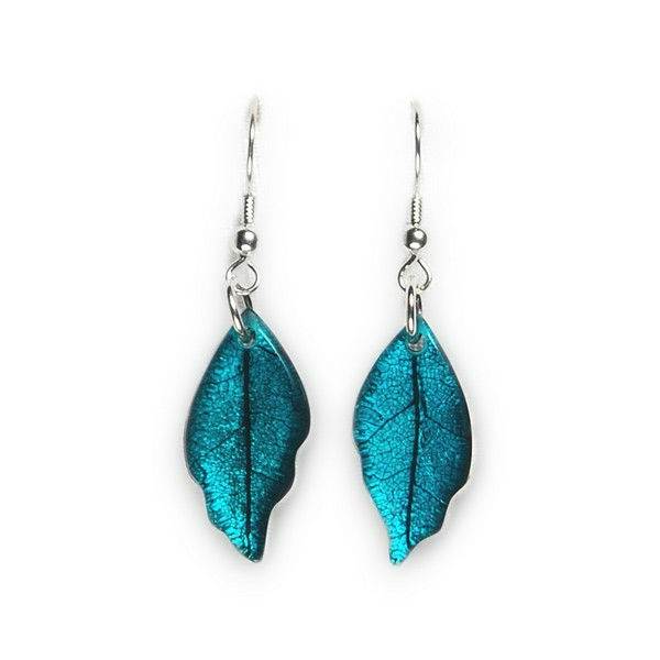 Teal Skeletal Leaf Fish Hook Earrings | The Jewellery Stop