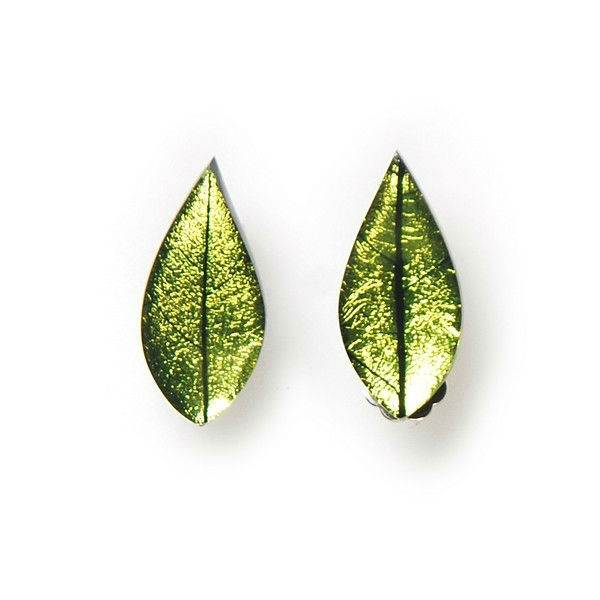 Lime Skeletal Leaf Clip Earrings | The Jewellery Stop