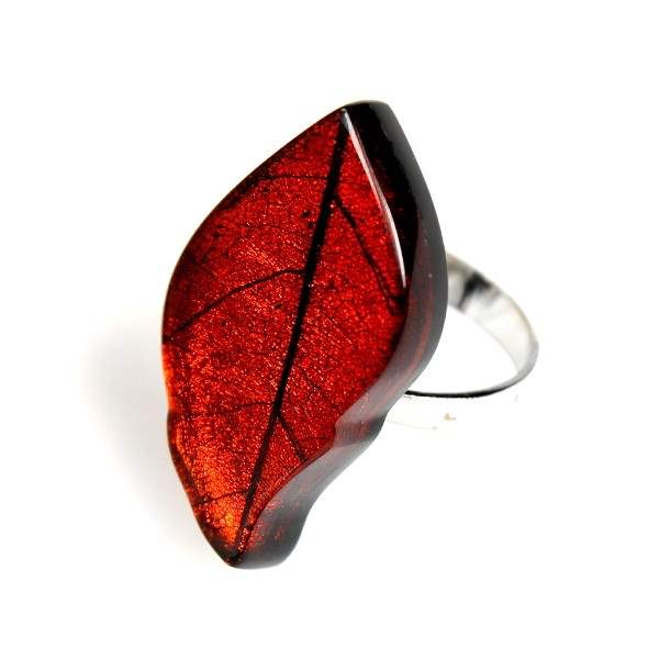 Orange Skeletal Leaf Ring | The Jewellery Stop