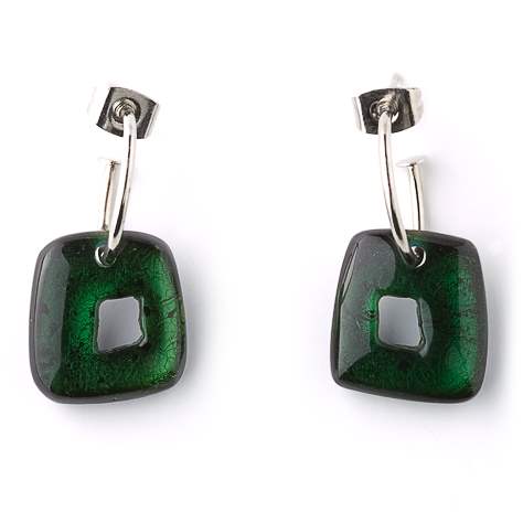 Green Hollow Squares Classic Creole Earrings | The Jewellery Stop