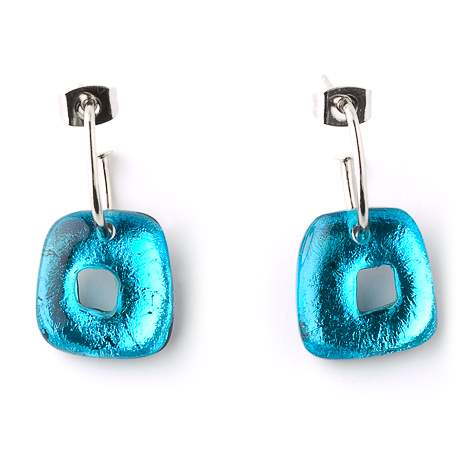 Turquoise Hollow Squares Classic Creole Earrings | The Jewellery Stop