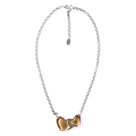 Gold Rough Heart Double Heart Pendant on Chain | The Jewellery Stop