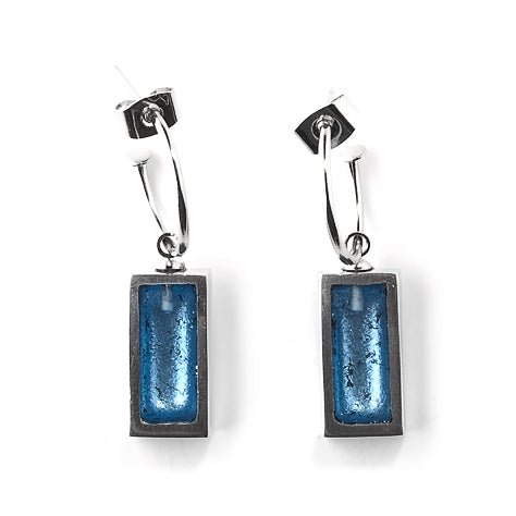 Blue Pewter Frame Creole Earrings | The Jewellery Stop