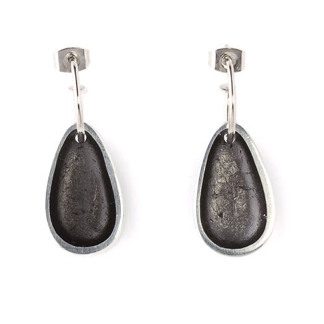 Black Pewter Pebble Creole Earrings | The Jewellery Stop