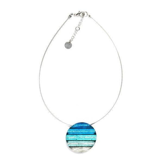 Turquoise Round Resin Stripes Pendant | The Jewellery Stop