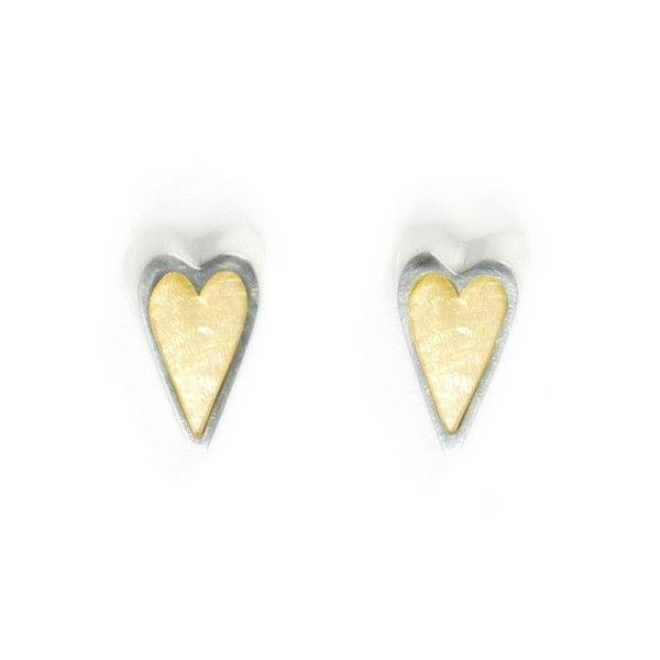 Gold Sliced Pewter Heart Stud Earrings | The Jewellery Stop