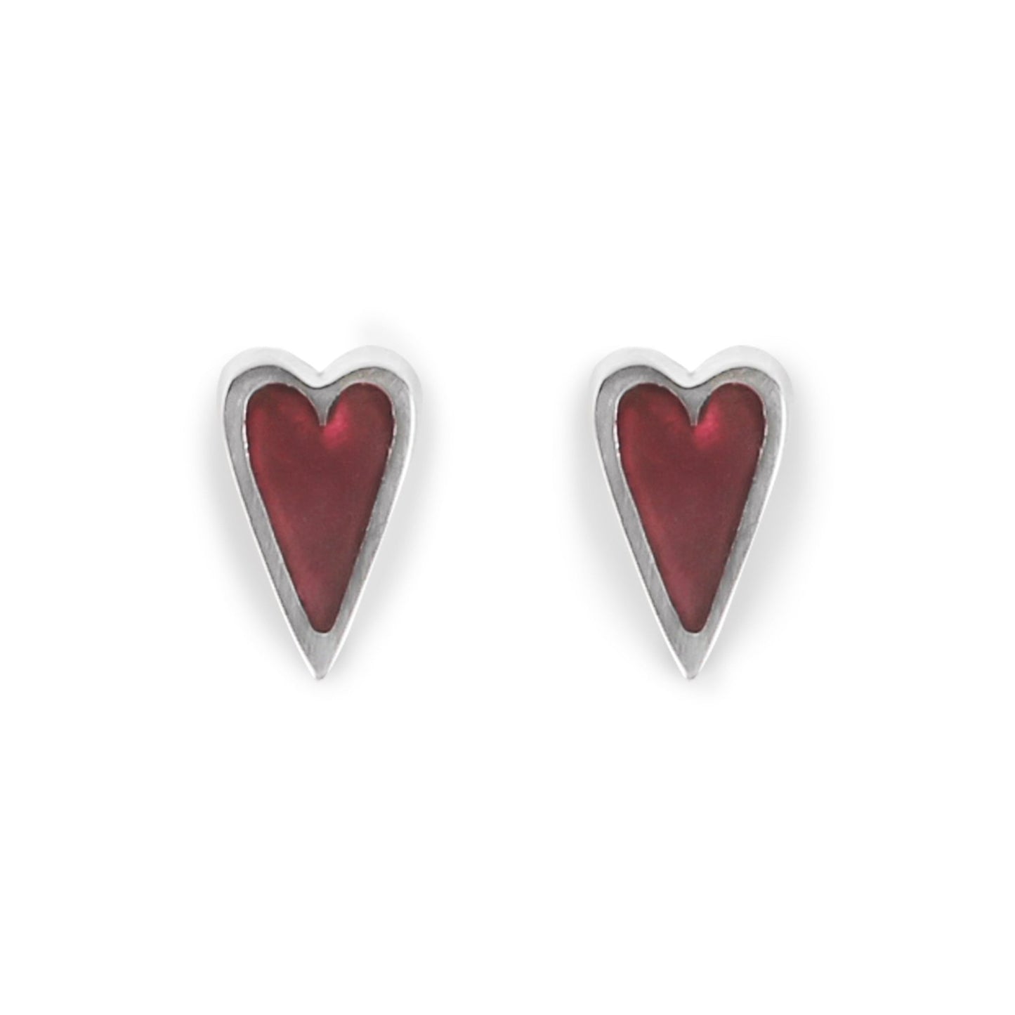 Raspberry Sliced Pewter Heart Stud Earrings | The Jewellery Stop