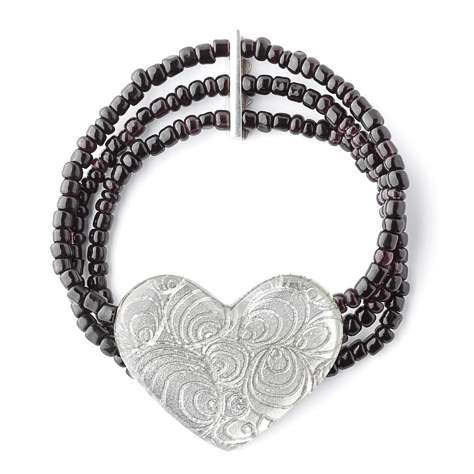 Silver Peacock Heart Bracelet on Black Beads | The Jewellery Stop
