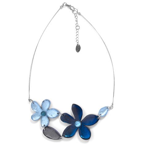 Navy Flower Bib Necklace | The Jewellery Stop