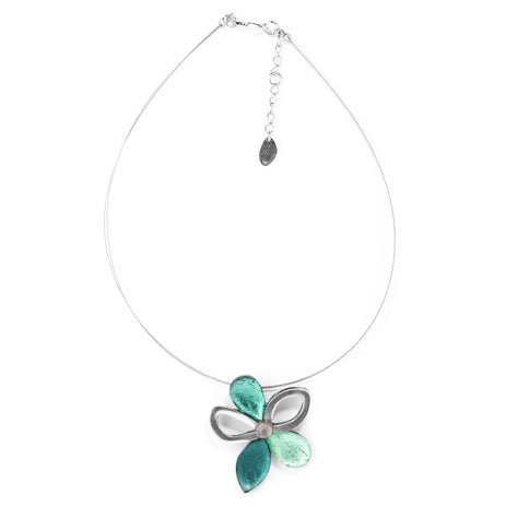 Aqua Eclectic Flower Pendant on Wire | The Jewellery Stop