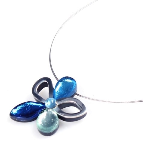 Navy Eclectic Flower Pendant on Wire | The Jewellery Stop