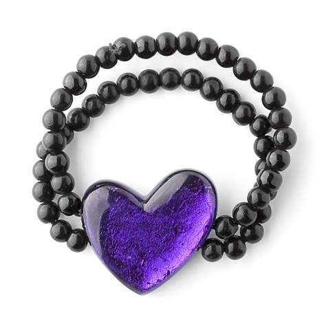 Purple Love Heart Bracelet on Glass Beads | The Jewellery Stop