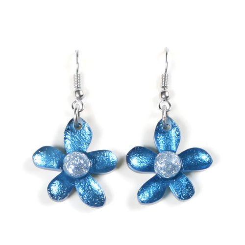 Denim Flower Fish Hook Earrings | The Jewellery Stop