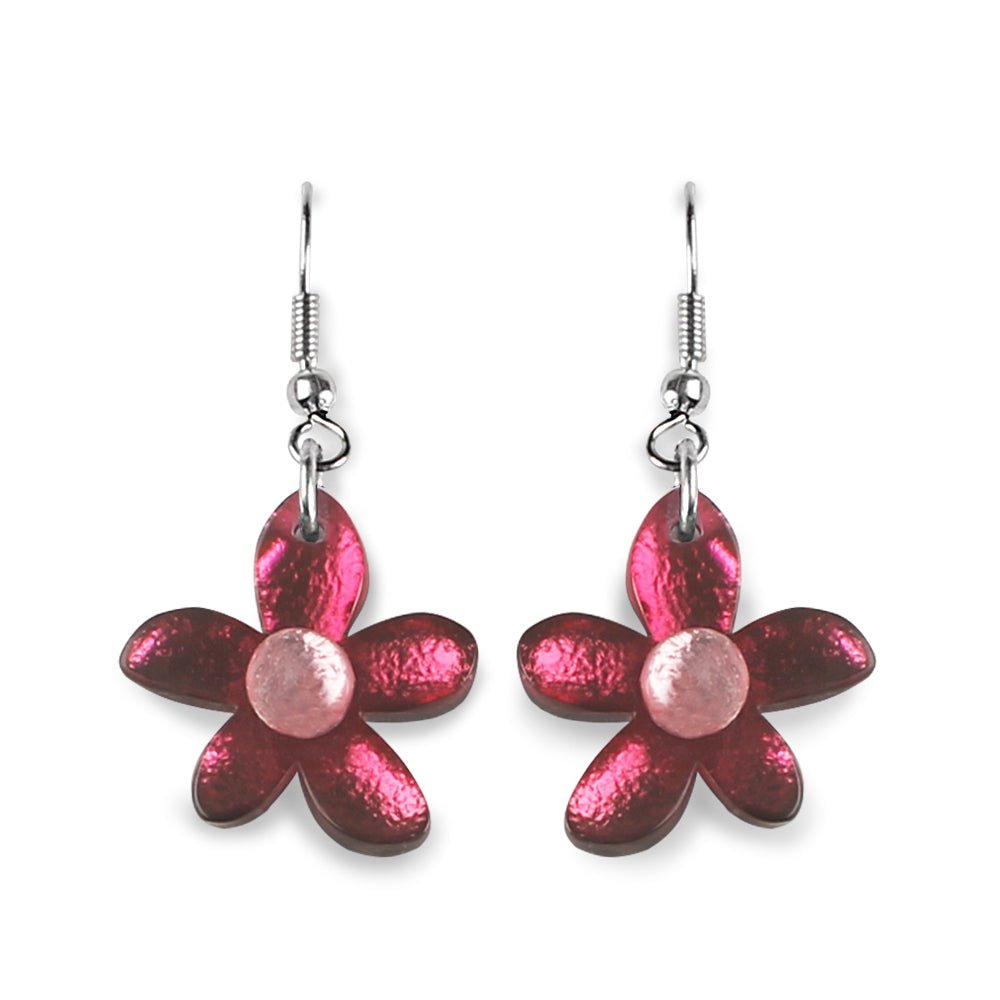 Raspberry Flower Fish Hook Earrings | The Jewellery Stop