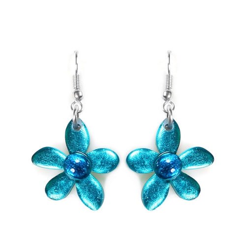 Teal Flower Fish Hook Earrings | The Jewellery Stop