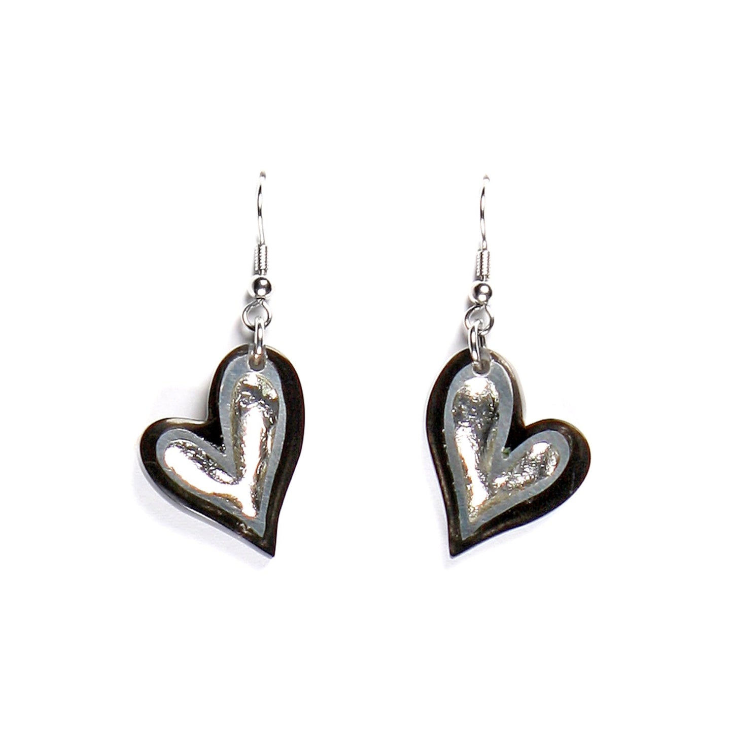 Black Linear Heart Fish Hook Earrings | The Jewellery Stop