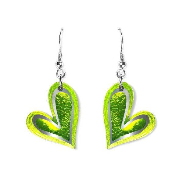 Green Linear Heart Fish Hook Earrings | The Jewellery Stop