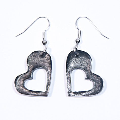 Black Hollow Heart Fish Hook Earrings | The Jewellery Stop