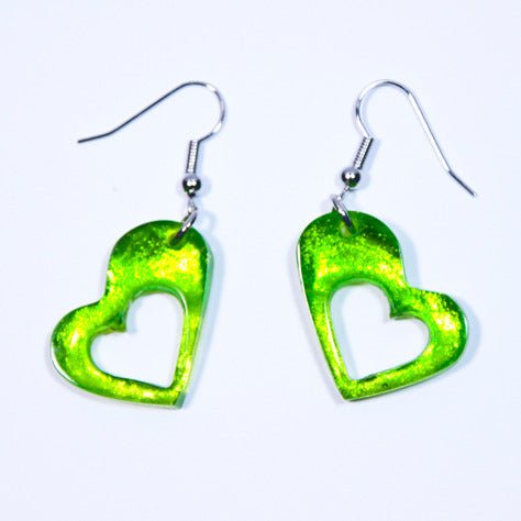 Lime Hollow Heart Fish Hook Earrings | The Jewellery Stop