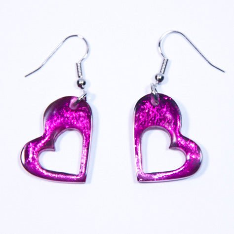 Pink Hollow Heart Fish Hook Earrings | The Jewellery Stop