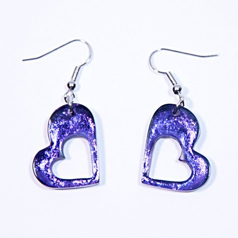 Purple Hollow Heart Fish Hook Earrings | The Jewellery Stop