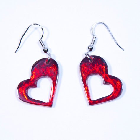 Red Hollow Heart Fish Hook Earrings | The Jewellery Stop