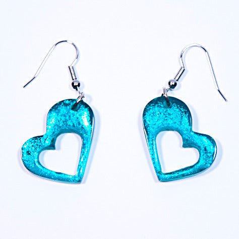 Teal Hollow Heart Fish Hook Earrings | The Jewellery Stop
