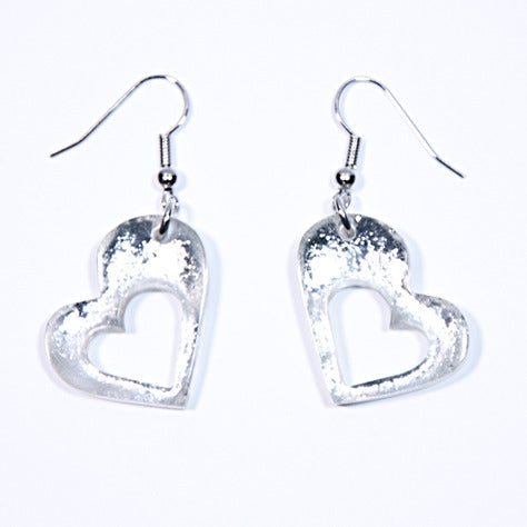 White Hollow Heart Fish Hook Earrings | The Jewellery Stop