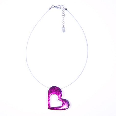 Pink Hollow Heart Pendant | The Jewellery Stop