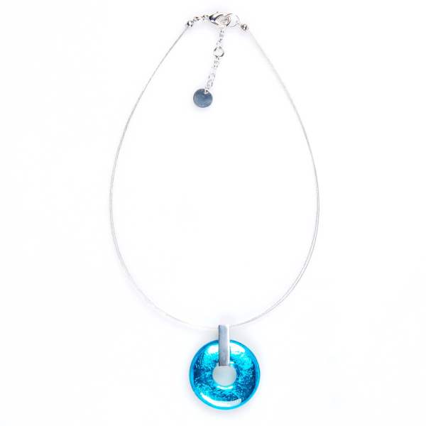 Aqua Doughnut on Pewter Pendant | The Jewellery Stop