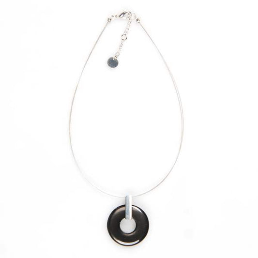 Black Doughnut on Pewter Pendant | The Jewellery Stop