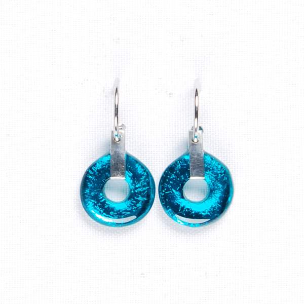 Teal Doughnut on Pewter Creole Earrings | The Jewellery Stop