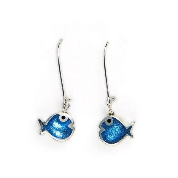 Denim Bubble Fish Long Hook Earrings | The Jewellery Stop