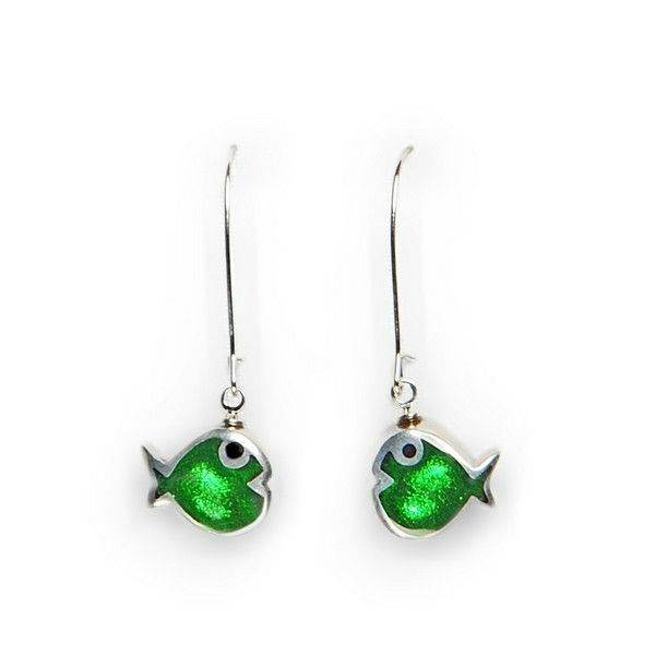 Green Bubble Fish Long Hook Earrings | The Jewellery Stop