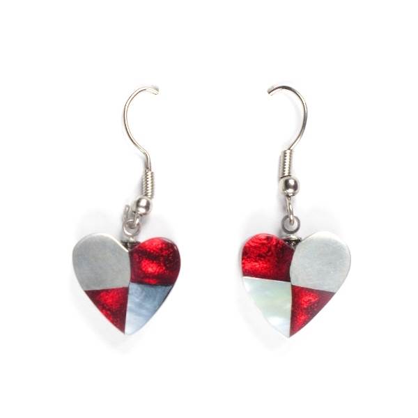 Red Mosaic Heart Fish Hook Earrings | The Jewellery Stop