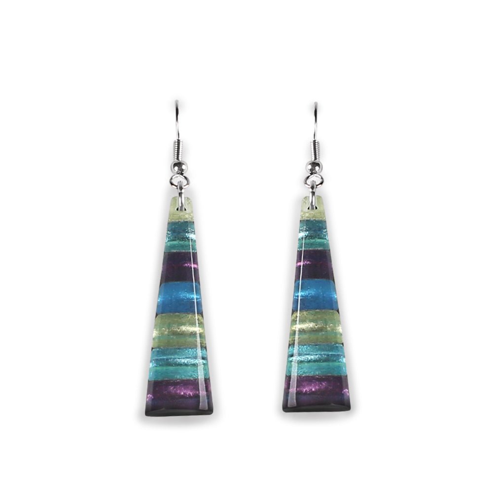 Kingfisher Triangle Stripes Fish Hook Earrings | The Jewellery Stop